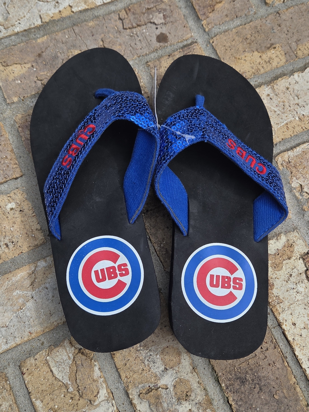 Blue Sequin Cubs Women's Flip Flop Sandals - Picture 9 of 11